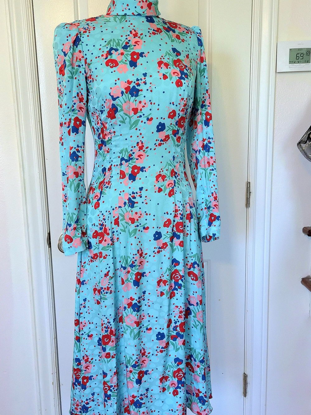 Marc Jacobs The 40s Dress Size 0, Viscose Turquoise Blue Floral, 2019 Collection